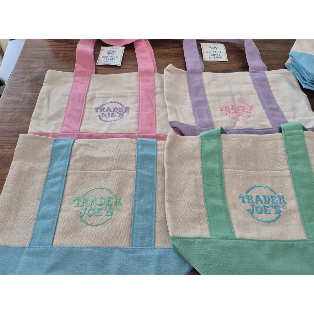 Spring 2026 Trader Joe’s Mini Pastel Canvas Tote Bag Set Of 4 In Stock Available - Picture 3 of 8